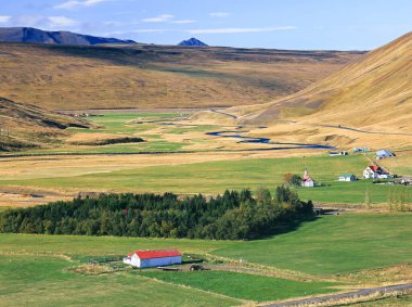 Sarışın İzlanda, İskandinavya kutup dairesi, Blonduos 'ta manzaralı bir çiftlik.
