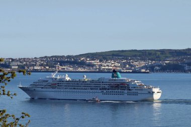 A large cruise ship sails out of south Devon with Brixham in the background clipart