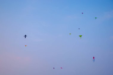 Kids Flying Kites Under a Clear Sky Peaceful and Joyful Outdoor Scene. High quality photo clipart