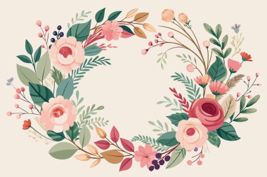 Symmetrical Flower and Leaf Pattern Illustration clipart