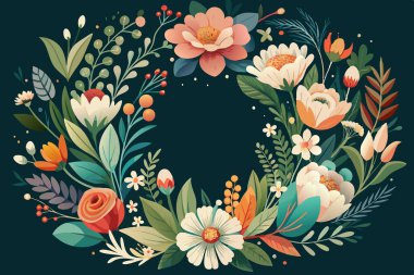 Symmetrical Flower and Leaf Pattern Illustration clipart