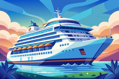 Sakin Bir Okyanusta Serene Cruise Gemisi Çizimi
