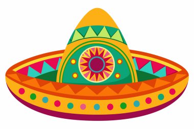 Vibrant Sombrero Hat Illustration with Geometric and Floral Patterns clipart