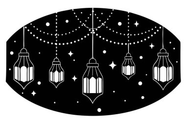 Traditional and Elegant Golden Lanterns with Blue Sky and Stars Illustration clipart