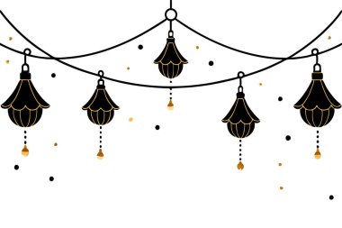 Traditional and Elegant Golden Lanterns with Blue Sky and Stars Illustration clipart