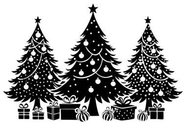 Festive Christmas Scene with Decorated Trees and Gifts clipart