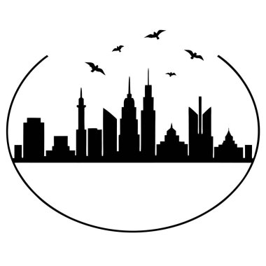 Minimalist Şehir Gökyüzü ve Kuşlarla Çemberde