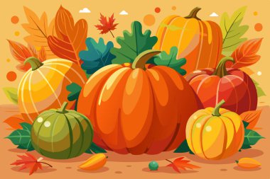 Autumn Pumpkins and Leaves Illustration clipart