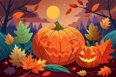 Autumn Pumpkins and Leaves Illustration clipart