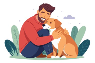 Man and Dog in Nature Flat Design Art clipart