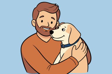 Man and Dog in Nature Flat Design Art clipart