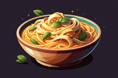 Fun and Playful Spaghetti Bowl Illustration with Sesame and Basil Topping clipart