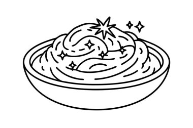 Fun and Playful Spaghetti Bowl Illustration with Sesame and Basil Topping clipart