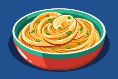 Fun and Playful Spaghetti Bowl Illustration with Sesame and Basil Topping clipart