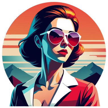 Güneş Gözlüğü Vektörlü Retro Kadın Portresi