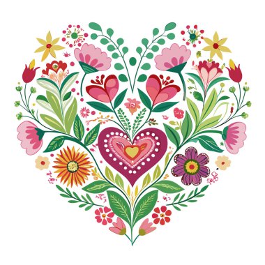 Vibrant Heart Illustration Made of Flowers and Leaves clipart