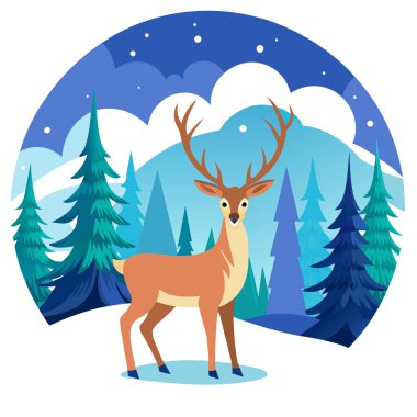 Majestic Deer Illustration in a Snowy Winter Landscape clipart