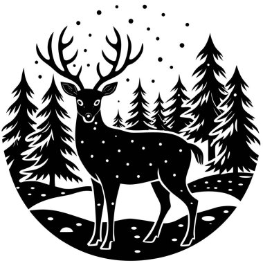 Majestic Deer Illustration in a Snowy Winter Landscape clipart