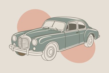 Detailed Vintage Car Drawing with Chevron Emblem and Chrome Wheels clipart