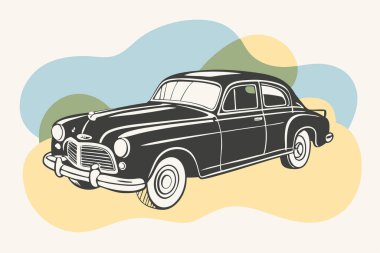 Detailed Vintage Car Drawing with Chevron Emblem and Chrome Wheels clipart