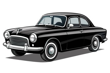 Detailed Vintage Car Drawing with Chevron Emblem and Chrome Wheels clipart