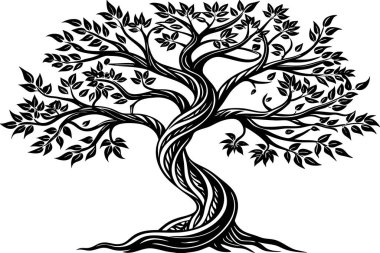 Twisted Tree Art with Visible Roots and Branches clipart