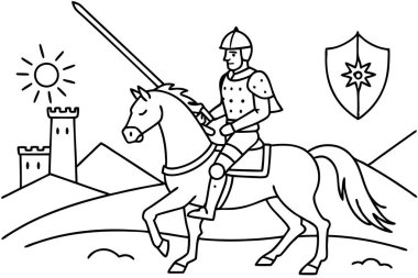 Brave Knight Riding a Horse in Vibrant Fantasy Illustration clipart