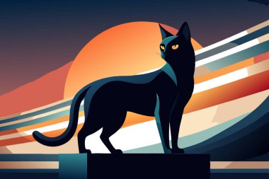 Black Silhouette of Cat with Spiral Tail clipart