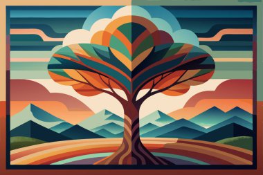 Vibrant Geometric Tree Illustration with Abstract Design clipart