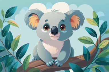 Playful Cartoon Koala on a Tree Branch Illustration clipart