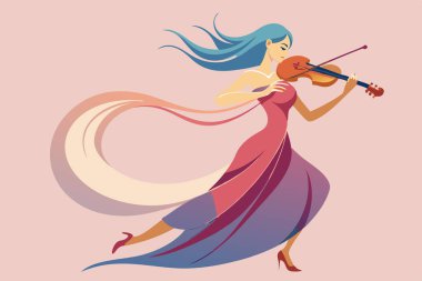 Beautiful Lady Playing Violin in Elegant Style Illustration clipart