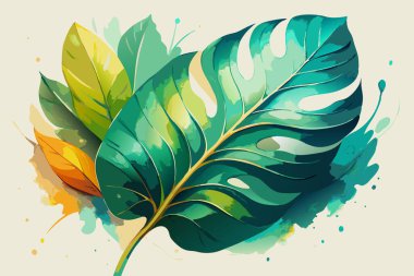 Watercolor Monstera Leaf Illustration with Tropical Vibes clipart