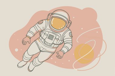 Geometrik Uzay Tasarımlı Çizgi Film Astronotu