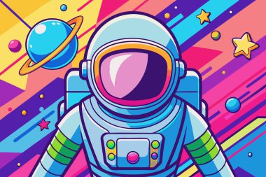 Geometrik Uzay Tasarımlı Çizgi Film Astronotu