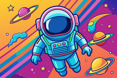 Geometrik Uzay Tasarımlı Çizgi Film Astronotu