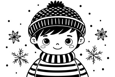 Renkli Beanie Illustration ile Çizgi Çocuk