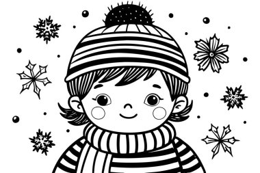 Renkli Beanie Illustration ile Çizgi Çocuk