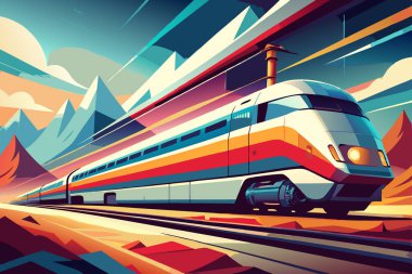 Canlı Renklerle Modern Yüksek Hızlı Tren İllüstrasyonu