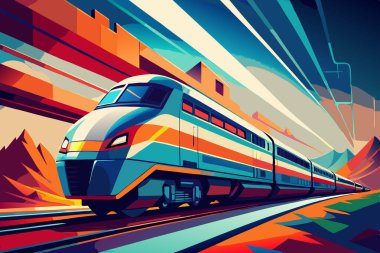 Canlı Renklerle Modern Yüksek Hızlı Tren İllüstrasyonu