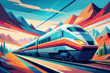 Canlı Renklerle Modern Yüksek Hızlı Tren İllüstrasyonu