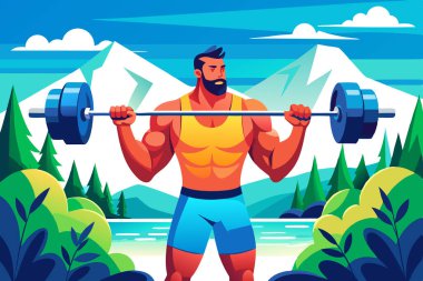 Güçlü Bir Adamın Dağlık bir arazide Eğitiminin Klasik Fitness Sanatı