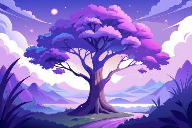 Lush Hills ve Twisting Majestic Tree 'nin Tuhaf Manzarası