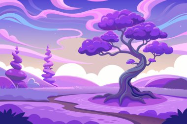 Lush Hills ve Twisting Majestic Tree 'nin Tuhaf Manzarası
