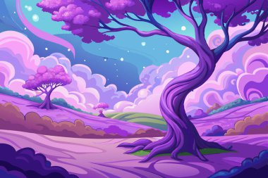 Lush Hills ve Twisting Majestic Tree 'nin Tuhaf Manzarası
