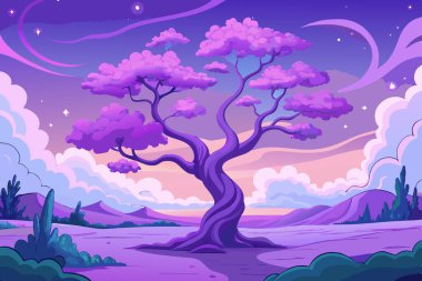 Lush Hills ve Twisting Majestic Tree 'nin Tuhaf Manzarası