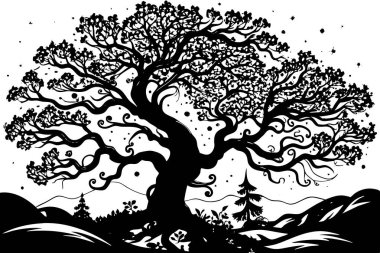 Lush Hills ve Twisting Majestic Tree 'nin Tuhaf Manzarası