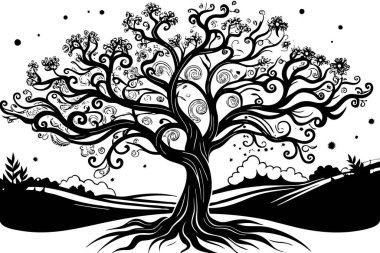 Lush Hills ve Twisting Majestic Tree 'nin Tuhaf Manzarası