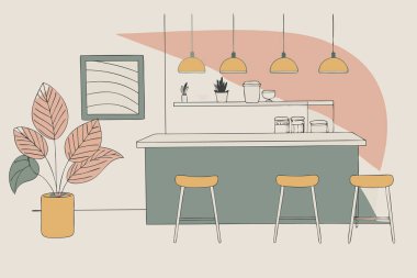 Ahşap Ada ve Kolye Işıkları ile Modern Mutfak Resimleri