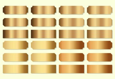 Altın boş bilet koleksiyonu. Boş altın renkli biletler seti. Boş altın bilet şablonları.