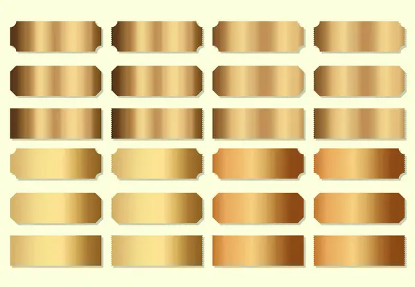 Altın boş bilet koleksiyonu. Boş altın renkli biletler seti. Boş altın bilet şablonları.